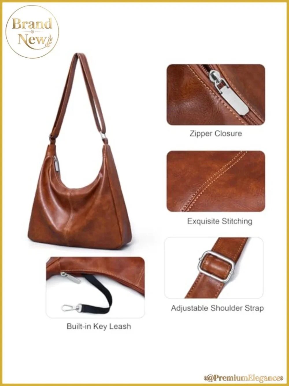 Vegan Leather Slouchy Hobo Bag with Adjustable Strap